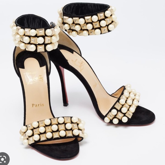 💥 LOUBOUTIN Tudor Bal 100 Stud Pearl Embellished Heel Sz 36.5 - Picture 2 of 11